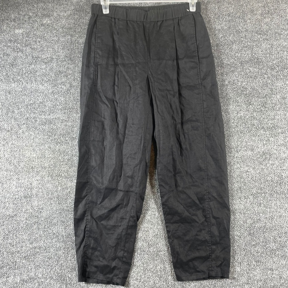 Eileen Fisher Pants Womens Small Black Organic Linen Pleated Relaxed Fit Luxury